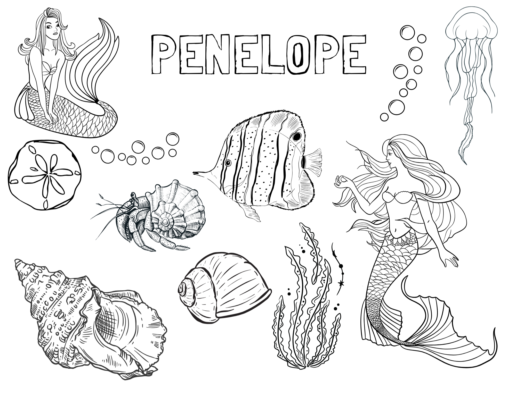 Personalized Mermaid Colouring Sheet