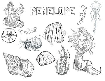 Personalized Mermaid Colouring Sheet