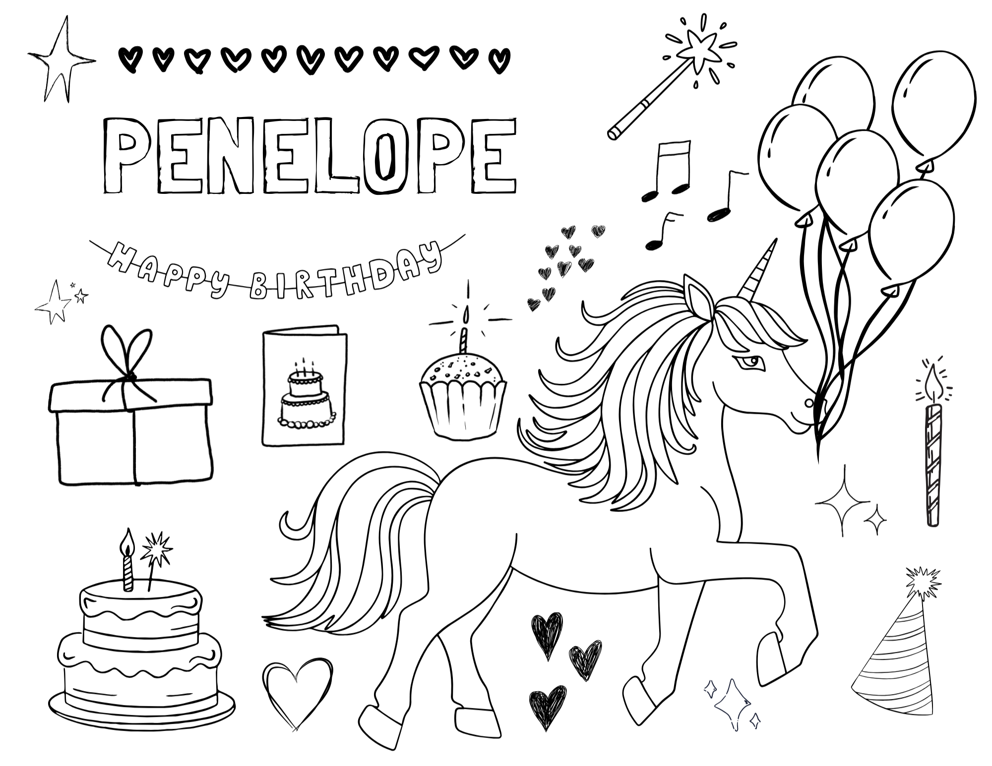 Personalized Unicorn Birthday Colouring Sheet
