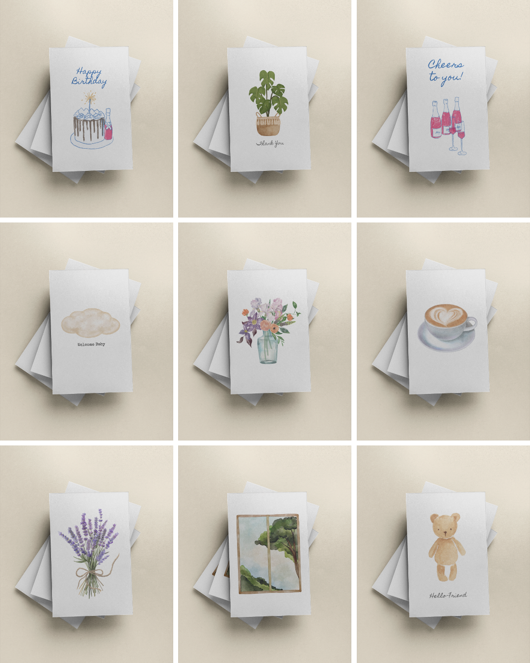Mixed Greeting Card Set – Pack of 9